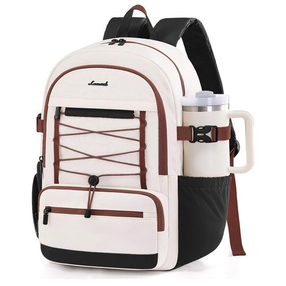 LOVEVOOK Backpack with Water Bottle Holder Laptop Black White Brown - Picture 1 of 5